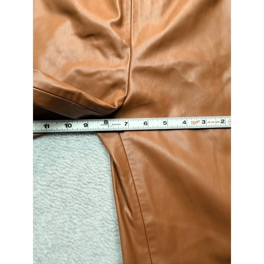 Zara Faux Leather High Rise Straight Leg Pants Cognac Brown Women Small